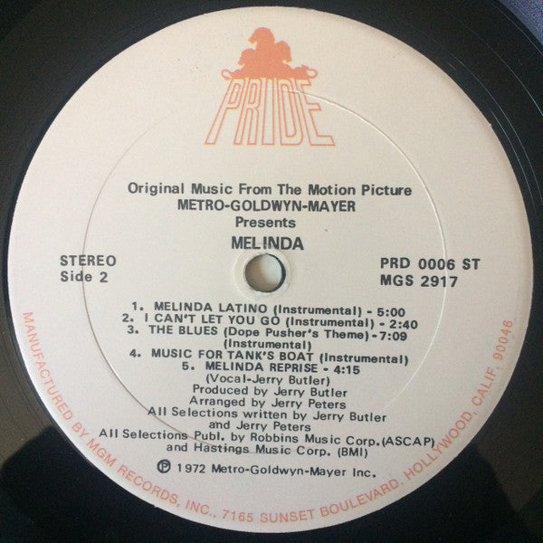 Jerry Butler And Jerry Peters - Melinda (Original Music From The Motion Picture) (LP) (Mint (M)) USED